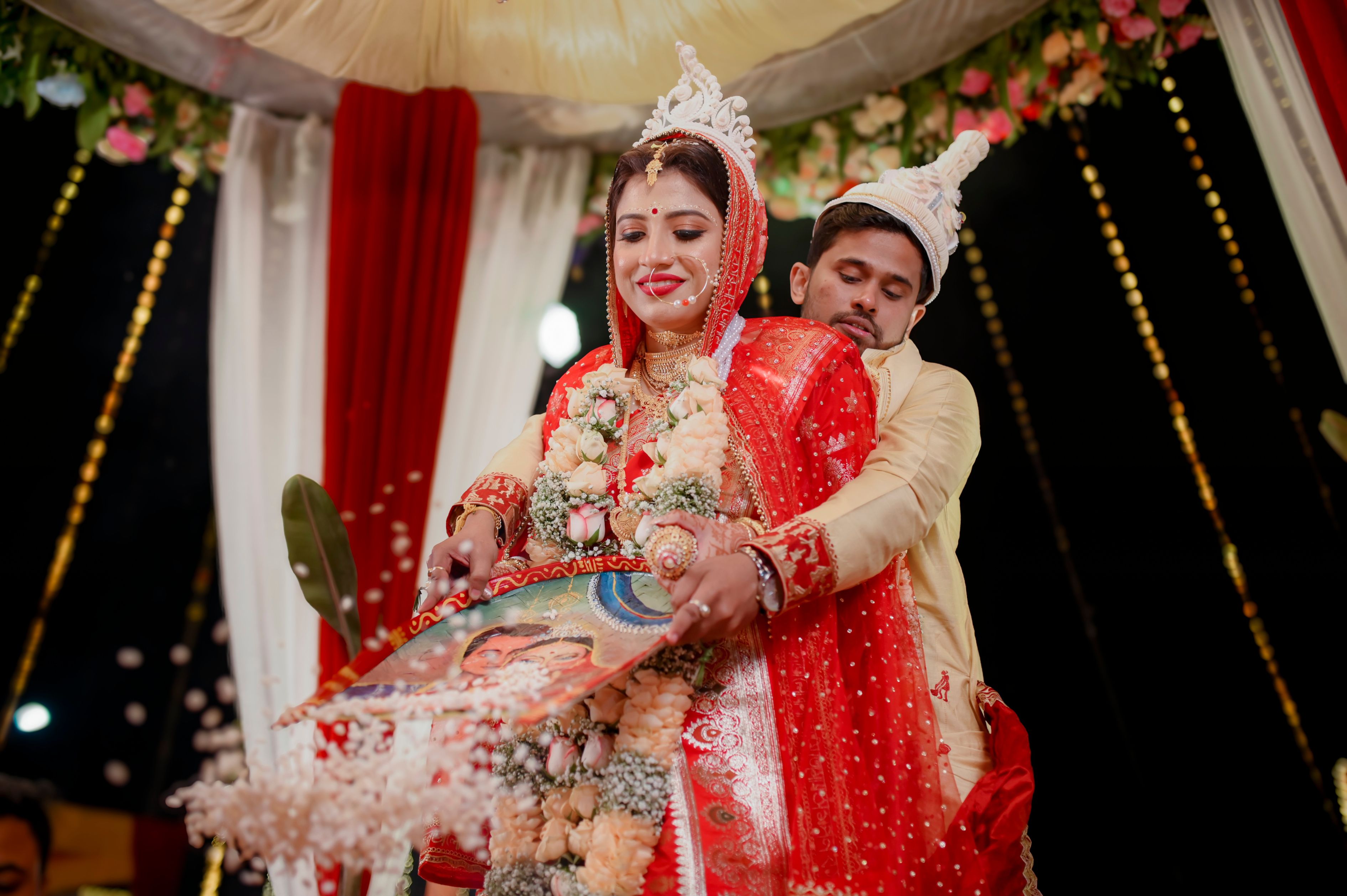 Cinematic wedding mandap at night