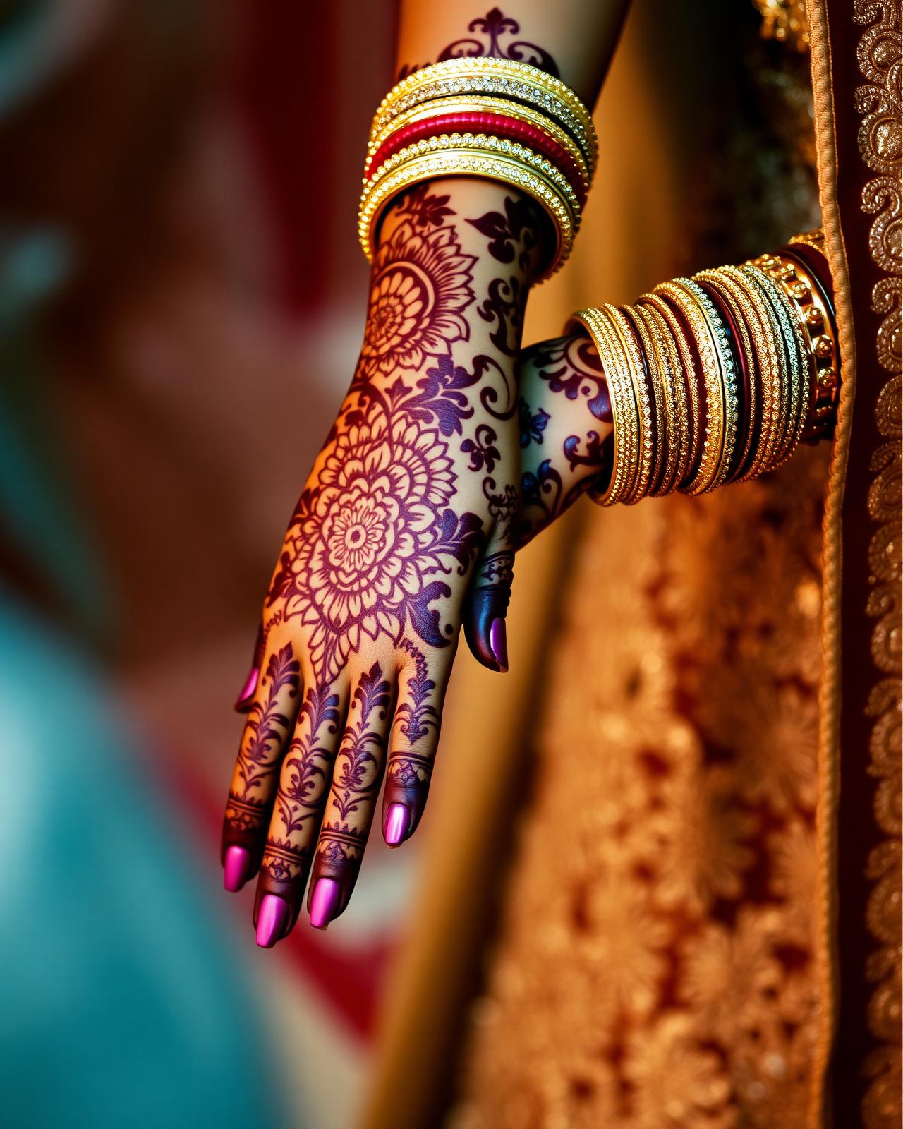 Mehendi detail on bride's hands